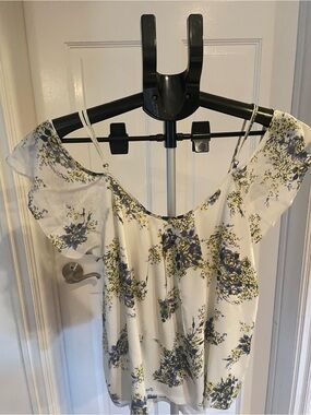 Joie White Floral Off-Shoulder Blouse with Blue and Yellow Print